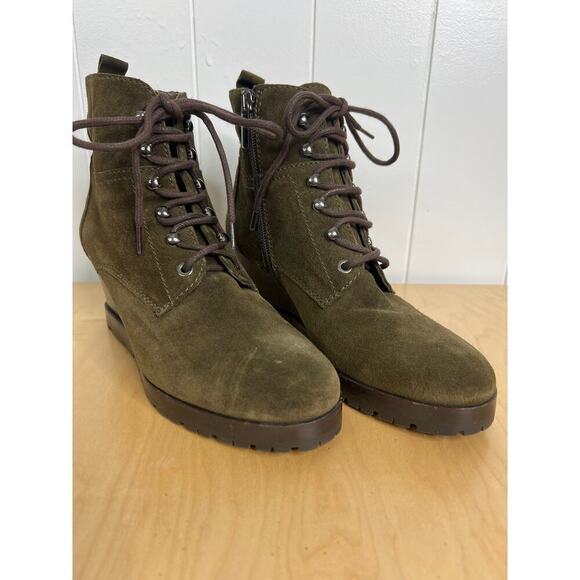 Aquatalia Chance Wedge Waterproof Boot in Forest (Olive Green) Suede SZ 6 1/2 - Picture 3 of 9